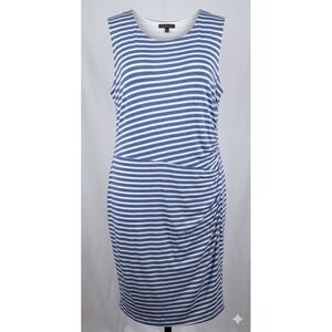 Gibson Striped Ruched Sheath Dress PLus Size 3X XXX Blue White Sleeveless SOft